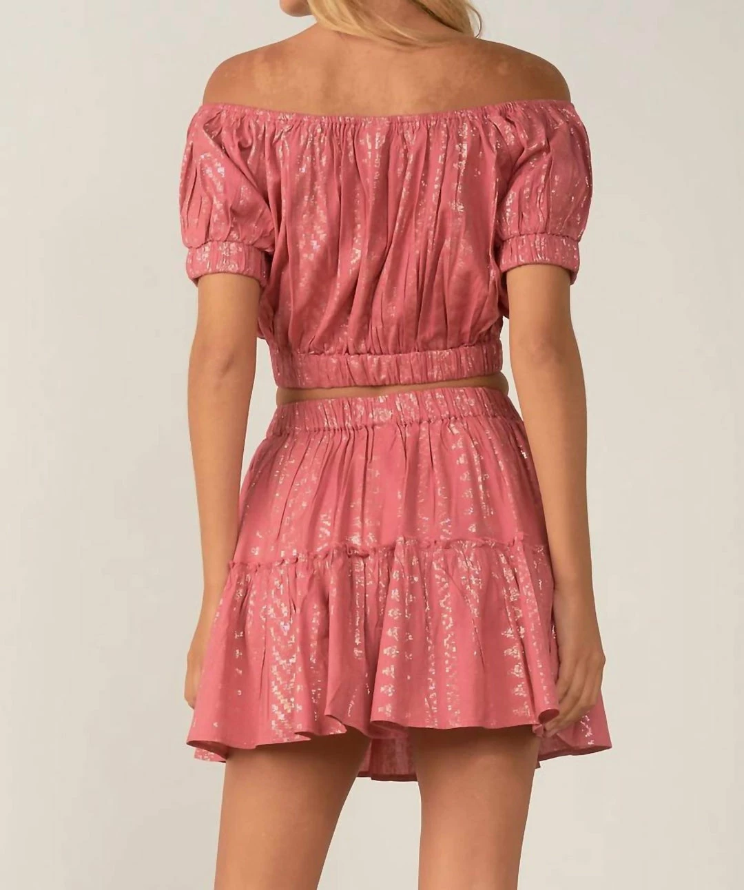 Elan women Off Shoulder Arrow Print Top in Rose Gold 5 Elan women Off Shoulder Arrow Print Top in Rose Gold - Image 3