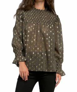 Elan Online Shop 24 Elan Womens Printed Smocked Blouse