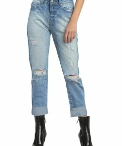 Elan Womens Distressed Denim Boyfriend Jeans