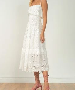 Elan women Midi Overlay Dress in White