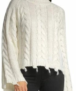 Elan women Glitz Bell Sleeve Mock Neck Sweater in White