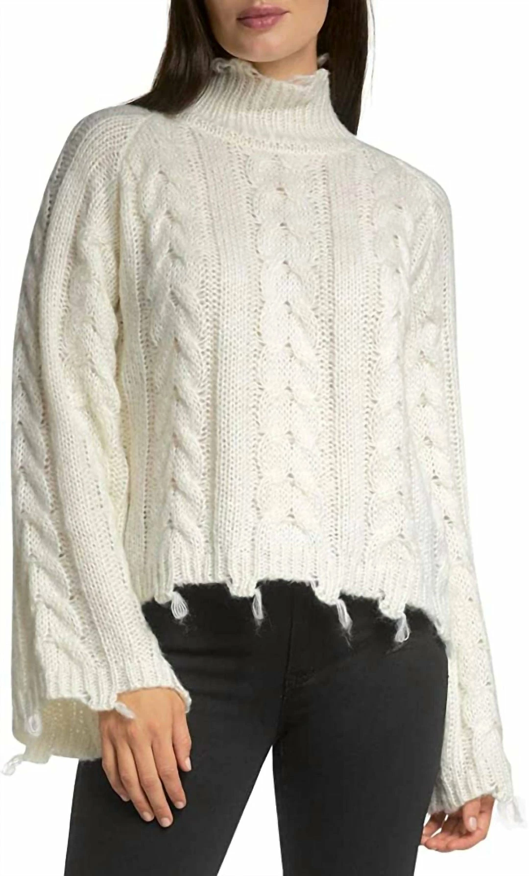 Elan women Glitz Bell Sleeve Mock Neck Sweater in White 3 Elan women Glitz Bell Sleeve Mock Neck Sweater in White