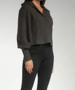 Elan women Sienna Collared Sweater in Charcoal