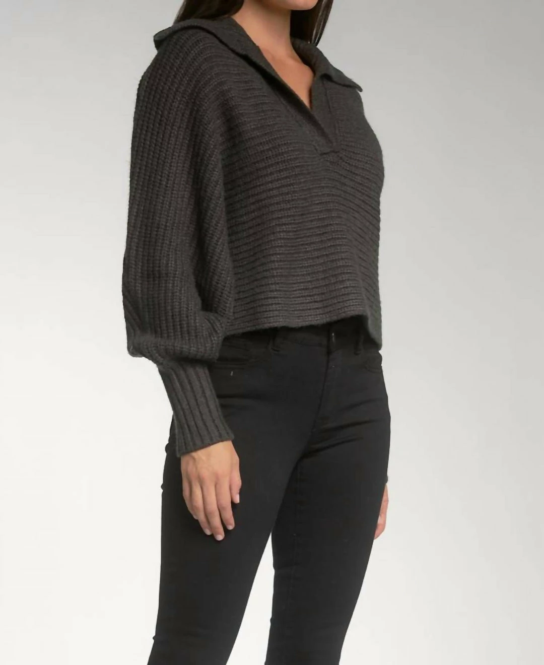 Elan women Sienna Collared Sweater in Charcoal 3 Elan women Sienna Collared Sweater in Charcoal