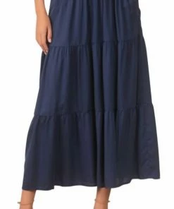 Elan women Tiered Maxi Skirt in Navy