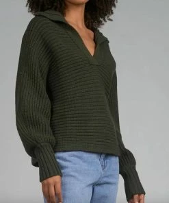 Elan women Sienna Collared Sweater in Olive