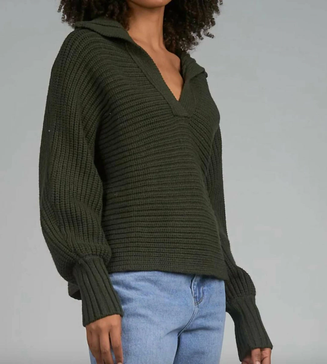 Elan women Sienna Collared Sweater in Olive 3 Elan women Sienna Collared Sweater in Olive