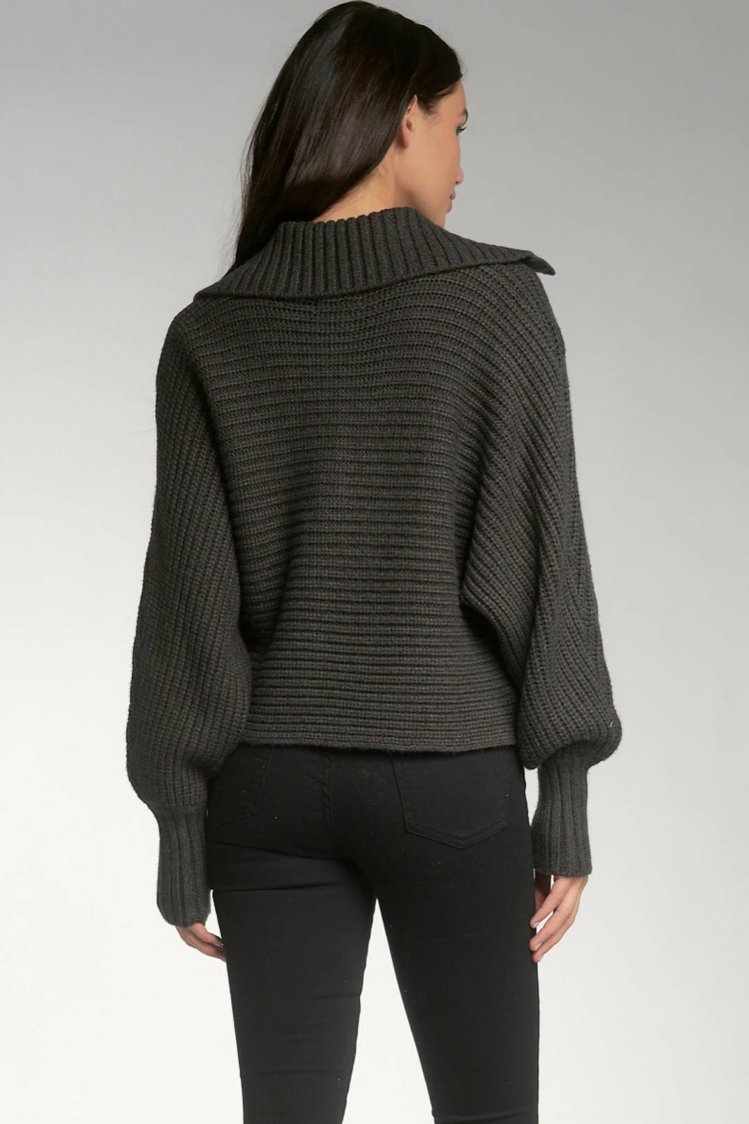 Elan women Sienna Collared Sweater in Charcoal 5 Elan women Sienna Collared Sweater in Charcoal - Image 3