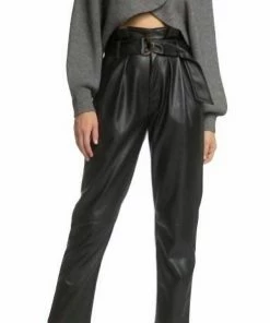 Elan women Belted Leather Pants In Black