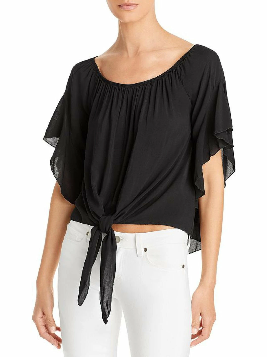 Elan Womens Tie Front Bell Sleeve Blouse 5 Elan Womens Tie Front Bell Sleeve Blouse - Image 3