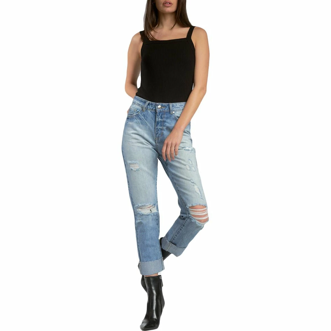 Elan Womens Distressed Denim Boyfriend Jeans 5 Elan Womens Distressed Denim Boyfriend Jeans - Image 3