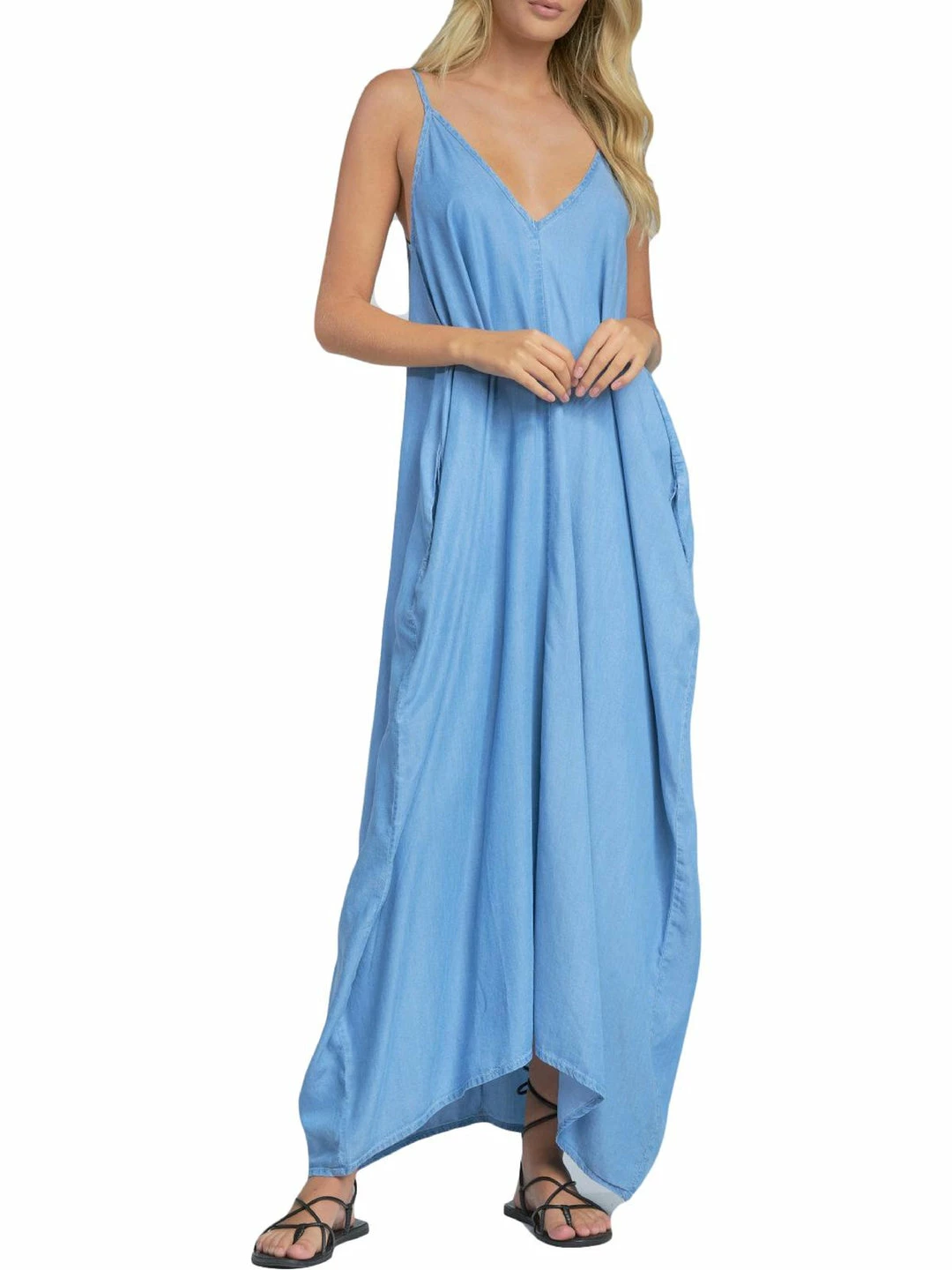 Elan Spag Womens Chambray Sleeveless Maxi Dress 3 Elan Spag Womens Chambray Sleeveless Maxi Dress