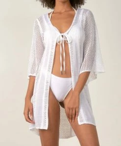Elan women Crochet Kimono Cover Up in White