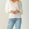 Elan women Princess Sleeve V Neck Long Sleeve Tee in White