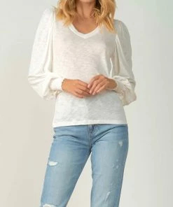 Elan women Princess Sleeve V Neck Long Sleeve Tee in White