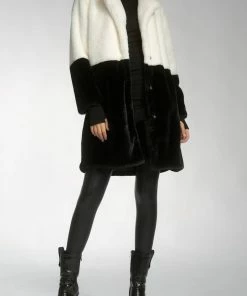 Elan women Cruella'S Finest Faux Fur Coat in Black/White