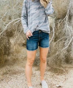 Elan women Lace-Up Back Sweatshirt in Blue Camo