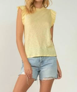 Elan women Jenna Sleeveless Ruffle Tee in Lemon