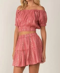 Elan women Gold Arrow Print Skirt in Rose