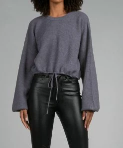 Elan women Kimmie Drawstring Sweater in Heather Grey
