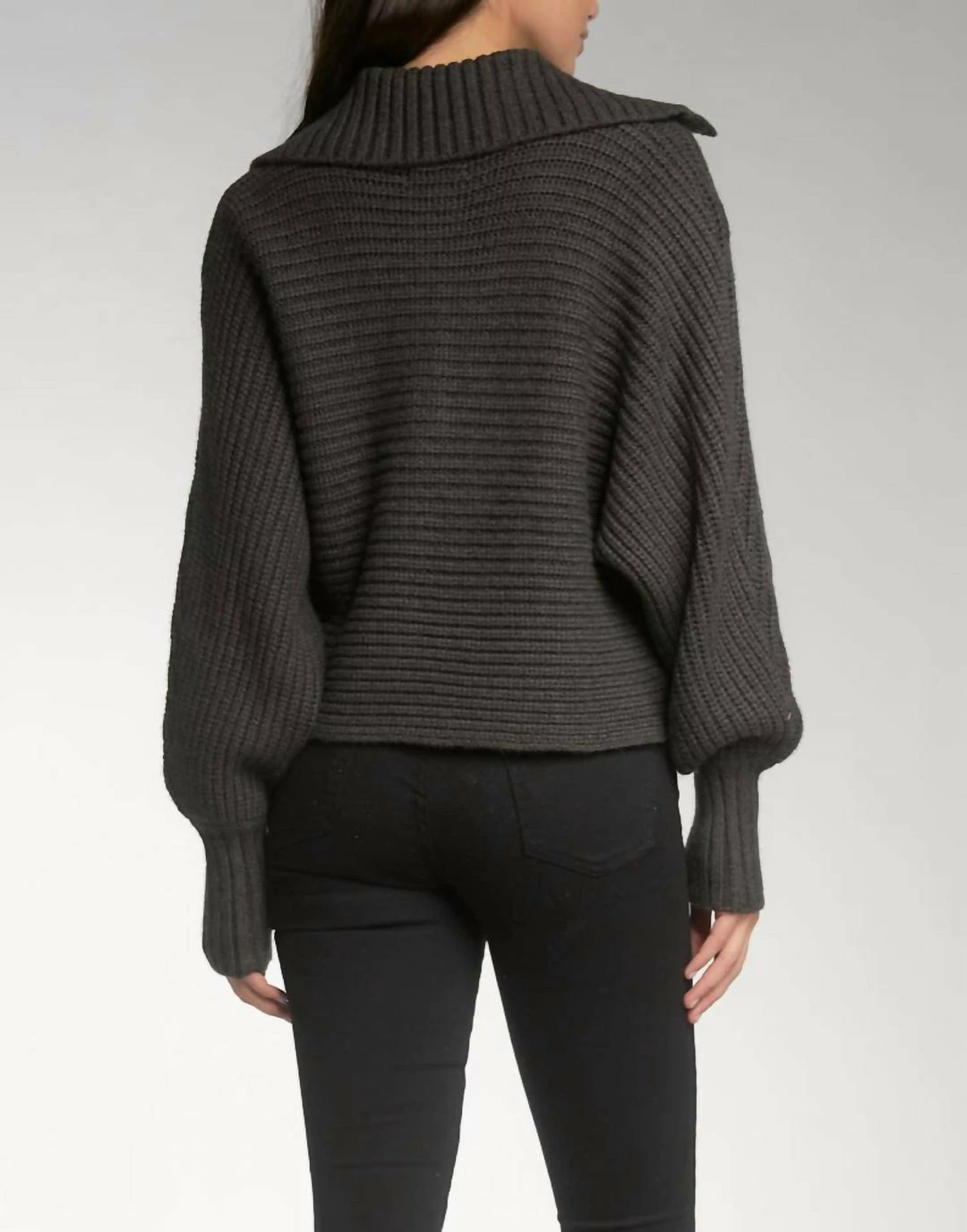 Elan women Sienna Collared Sweater in Charcoal 4 Elan women Sienna Collared Sweater in Charcoal - Image 2
