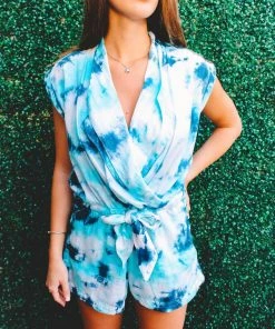 Elan women Ocean Eyes Romper in Blue/White