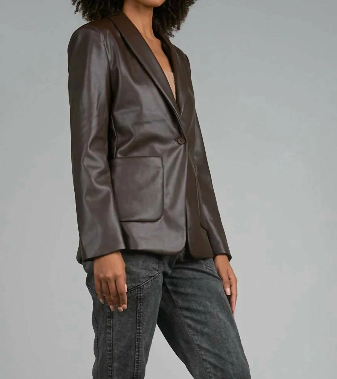 Elan women Faux Leather Blazer in Bronze 4 Elan women Faux Leather Blazer in Bronze - Image 2
