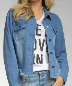 Elan Online Shop 18 Elan women Frayed Distressed Denim Jacket in Blue