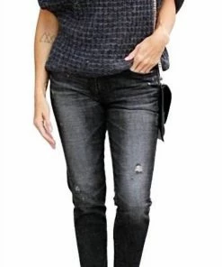 Elan women Mock Neck Short Sleeve Pull Over in Charcoal