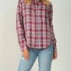 Elan women Lulu Plaid Button Down Shirt in Red Plaid