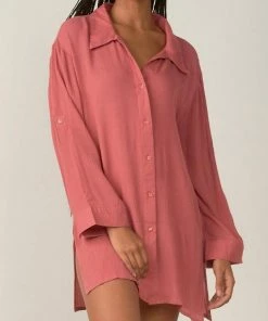 Elan women Front Button Down Tie Top And Coverup in Rose