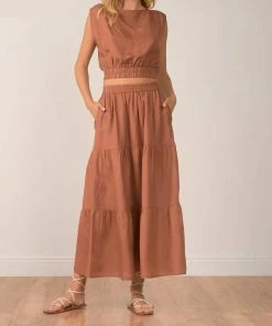 Elan women Devan Maxi Skirt in Clay
