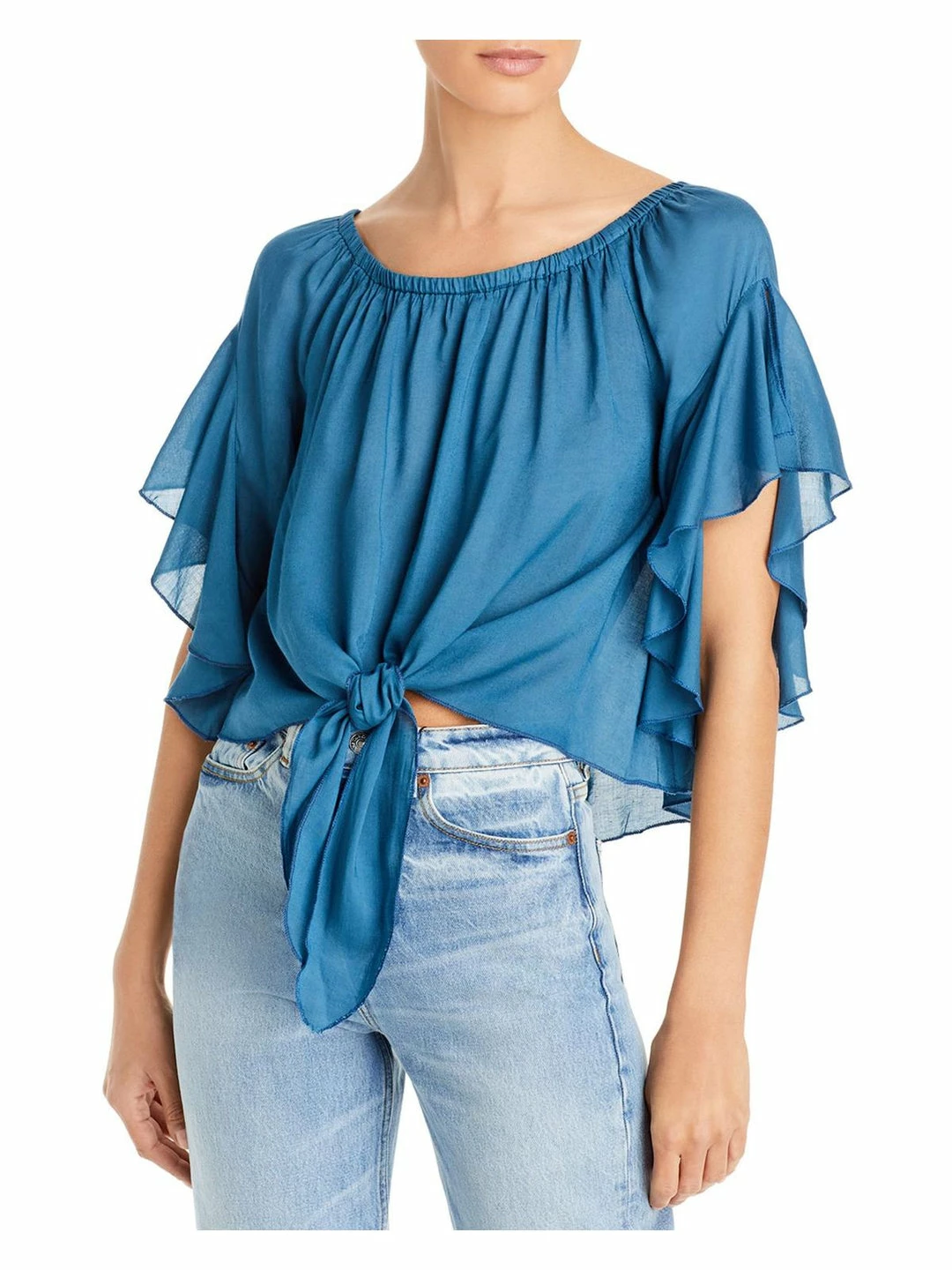 Elan Womens Tie Front Bell Sleeve Blouse 6 Elan Womens Tie Front Bell Sleeve Blouse - Image 4