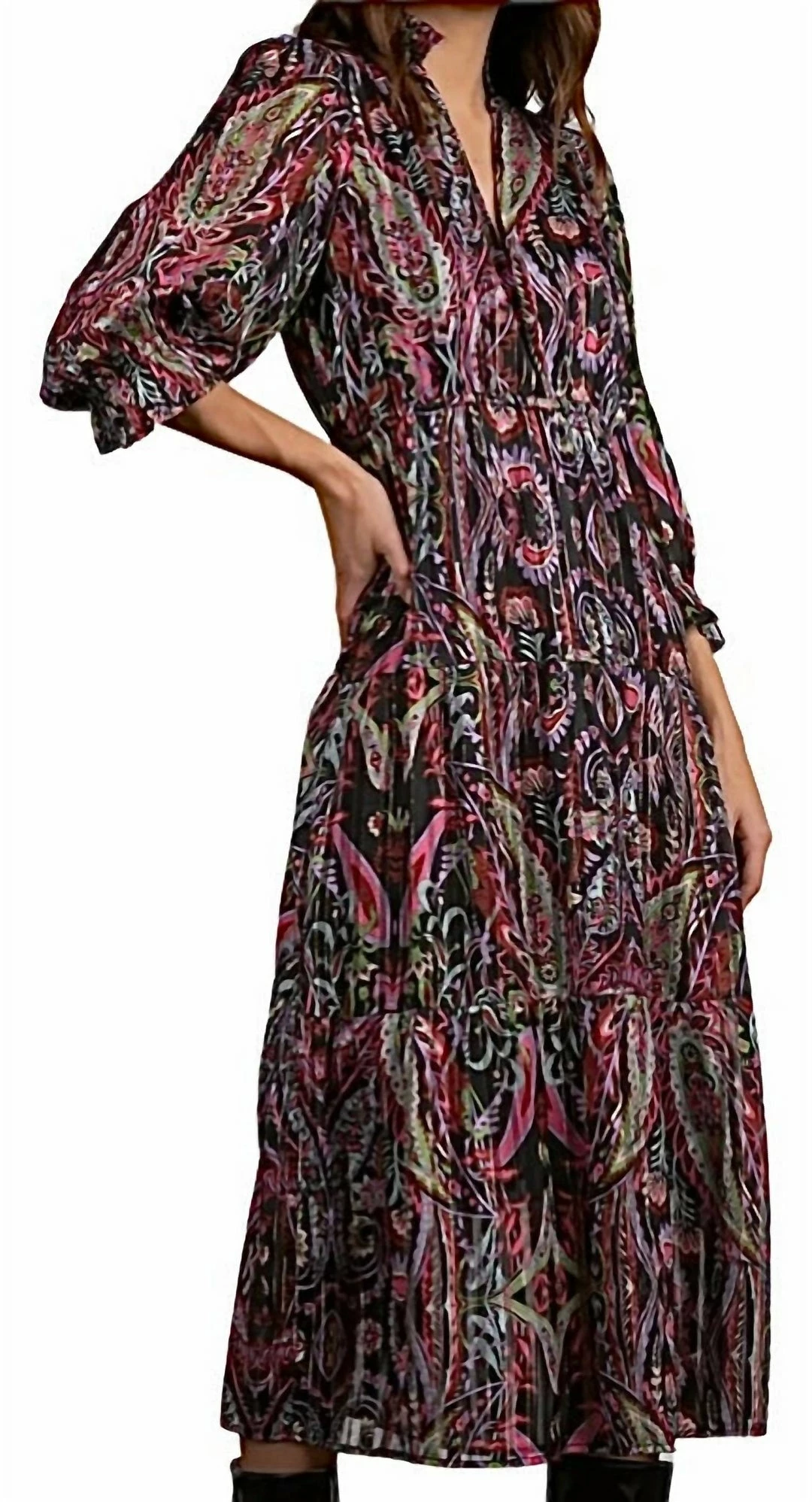 Elan women Barcelona Maxi Dress in Black Multi Paisley 5 Elan women Barcelona Maxi Dress in Black Multi Paisley - Image 3