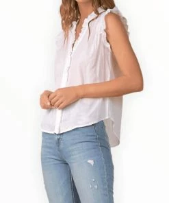 Elan women Ruffled Shoulder Top in White