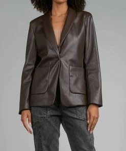 Elan women Faux Leather Blazer in Bronze