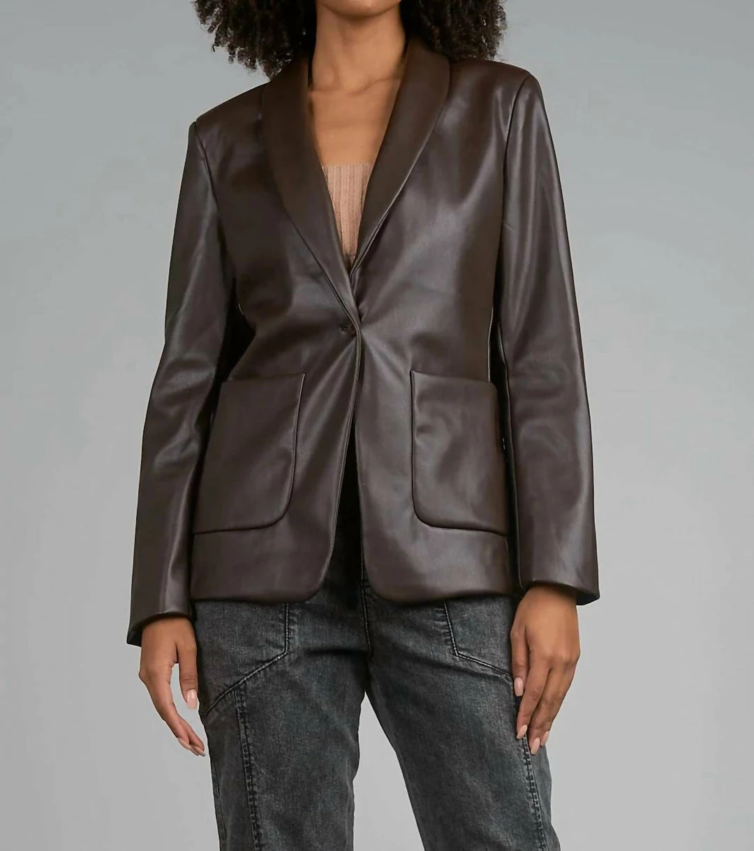 Elan women Faux Leather Blazer in Bronze 3 Elan women Faux Leather Blazer in Bronze