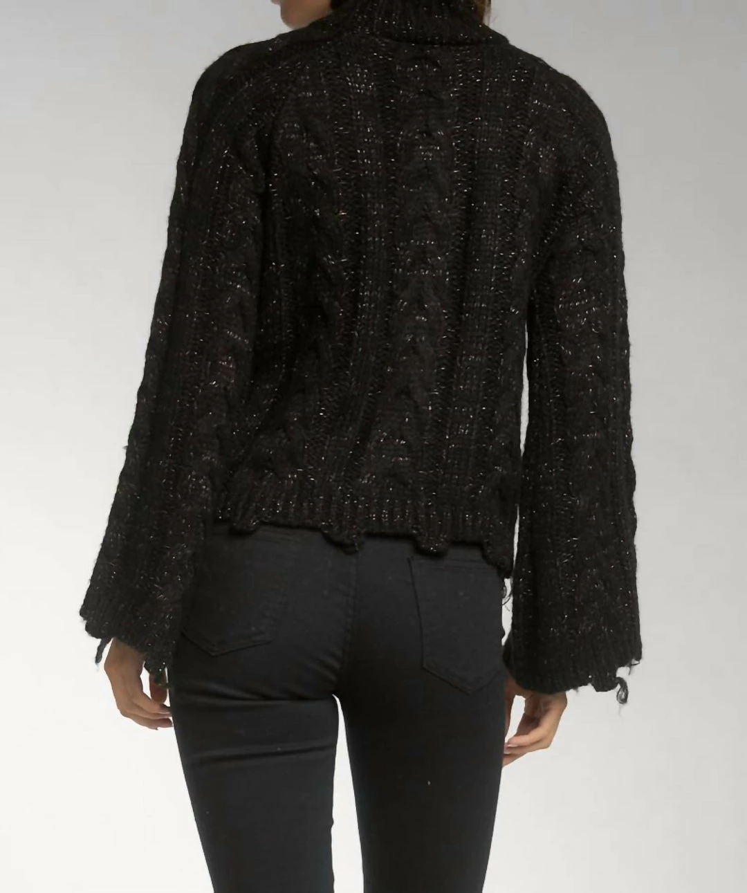 Elan women Glitz Bell Sleeve Mock Neck Sweater in Black 5 Elan women Glitz Bell Sleeve Mock Neck Sweater in Black - Image 3