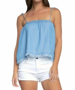 Elan Womens Chambray Fringe Crop Top
