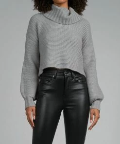 Elan women Cropped Sexy Back Turtleneck Sweater in Charcoal