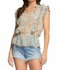 Elan Womens Ruffled Peplum Blouse