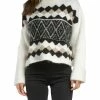 Elan Womens Geometric Pull Over Mock Turtleneck Sweater