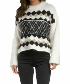 Elan Womens Geometric Pull Over Mock Turtleneck Sweater
