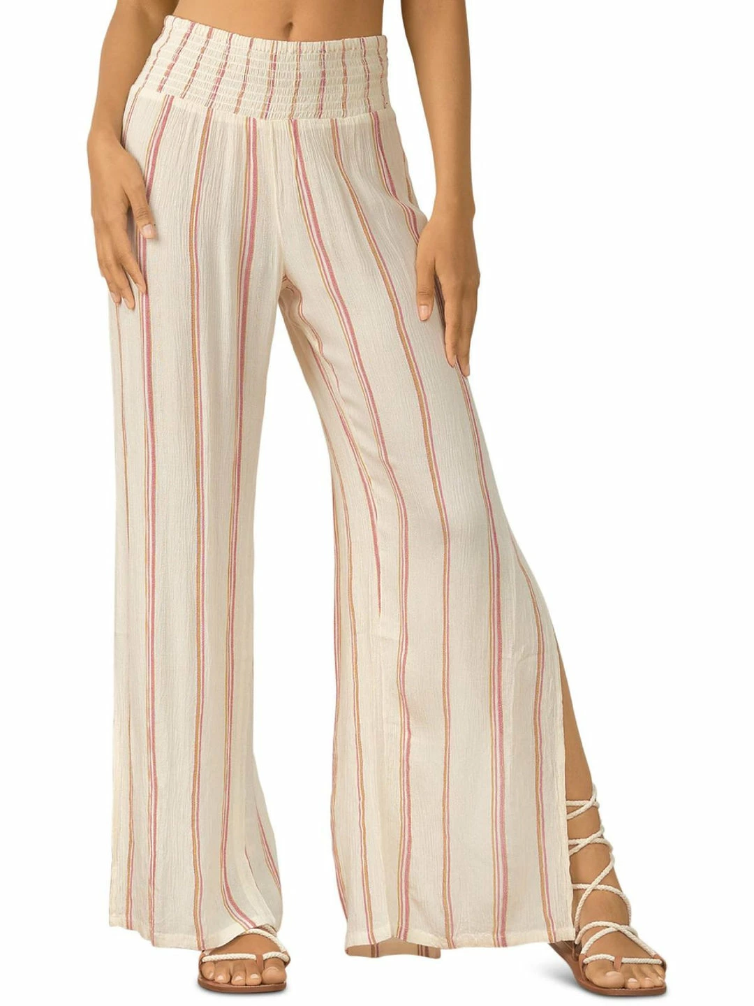 Elan Womens Smocked Striped Palazzo Pants 3 Elan Womens Smocked Striped Palazzo Pants