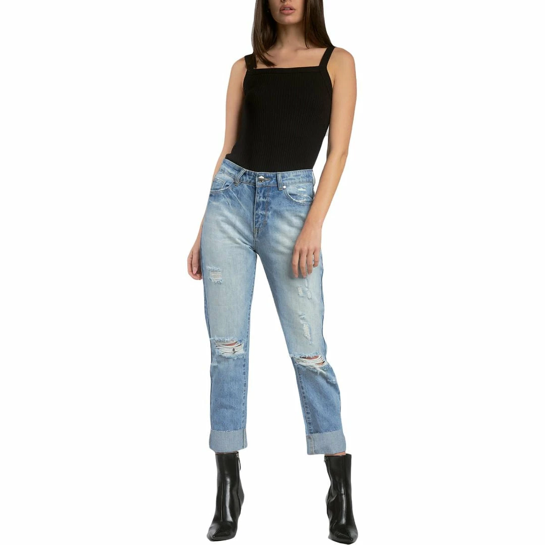 Elan Womens Distressed Denim Boyfriend Jeans 4 Elan Womens Distressed Denim Boyfriend Jeans - Image 2