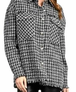 Elan women Boucle Tweed Button Front Jacket in Black/White