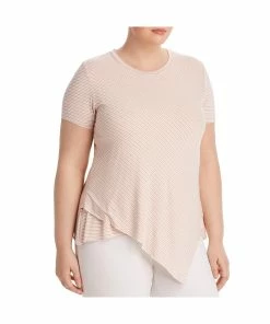 Elan Womens Asymmetric Hem Striped Pullover Top