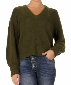 Elan Womens Wool Blend V-Neck Pullover Sweater