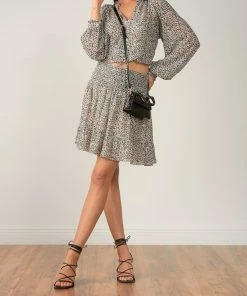 Elan women Tiny Print Skirt in Ditsy Olive