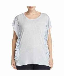 Elan Plus Womens Ruffled Slub Pullover Top